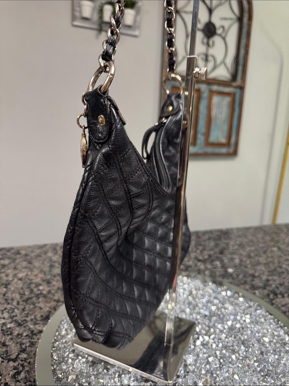 The Sak Black Quilted Leather Shoulder Bag with Brass Medallion chain strap - Picture 5 of 13